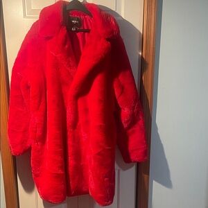 Forever 21 Bright Red faux fur Jacket